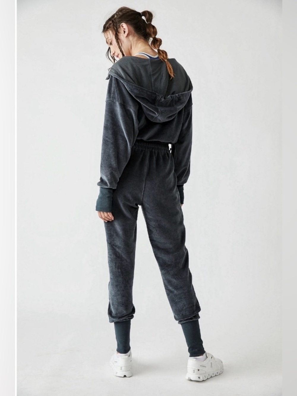 New FP Movement by Free People Training Day Velour Jumpsuit ~ Charcoal Gray - Picture 5 of 14